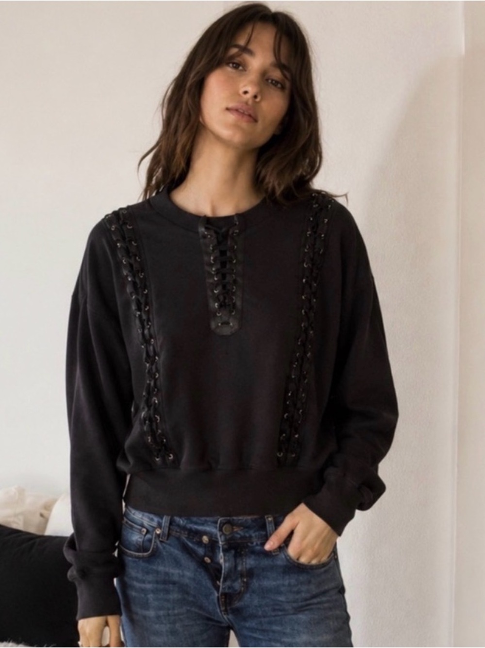 Diesel Black Gold Lace-Up Chain Detail Sweatshirt, Size L